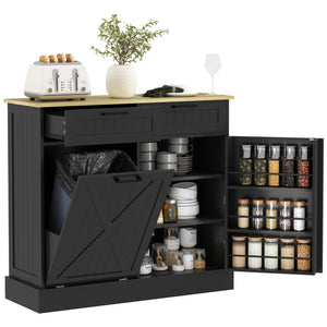 10 Gallon Hidden Garbage Bin Cabinet, Tilt Out Trash Cabinet w/ 2 Drawers, Freestanding Kitchen Island