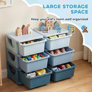 Qaba 3 Tier Kids Toy Organizer and Storage Bins with 6 Plastic Drawers