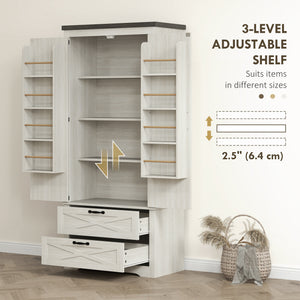 Farmhouse Kitchen Pantry Storage Cabinet, 64" Freestanding Kitchen Pantry Cabinet with Drawers – view 26