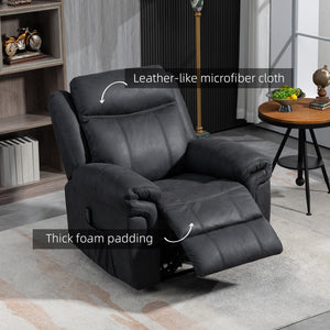 Manual Recliner Chair with Vibration Massage, Side Pockets, Microfibre Reclining Chair for Living Room, Black
