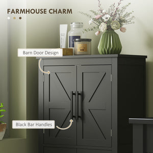 Farmhouse Bathroom Storage Cabinet, Bathroom Floor Cabinet with Barn Doors and Adjustable Shelf, Black – view 5