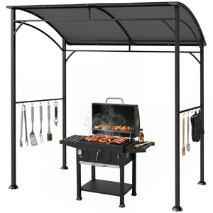 7' x 5' BBQ Grill Gazebo Tent, Garden Grill Canopy with Steel Frame and Hooks, Outdoor Sun Shade, Grey – view 36