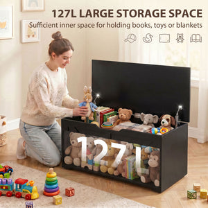 39.4 Inches Storage Chest, Storage Trunk with 2 Safety Hinges for Living Room, White Wood Grain
