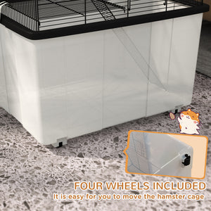 Hamster House Gerbil Habitat for Dwarf Hamster with Wheels, Detachable Bottom - Black