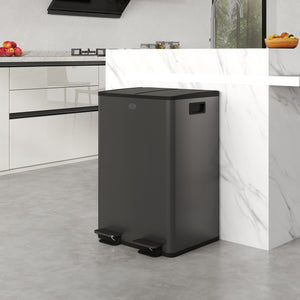 Garbage Bin, Soft-Close Trash Can with Foot Pedal, 2x7.4 Gal (2x28 L) Garbage Can with Removable Inner Buckets, SBlack