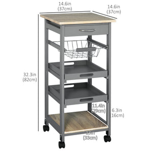 Rolling Kitchen Island Cart, Mobile Utility Storage Cart with Drawer, Wire Storage Basket, Removable Tray – view 2