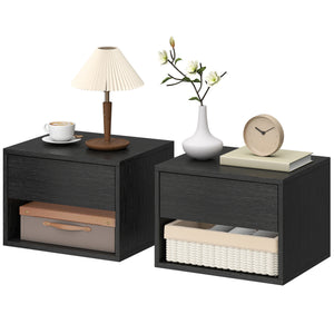 Floating Nightstand Set of 2, Wall Mounted Bedside Table with Drawer for Bedroom Black