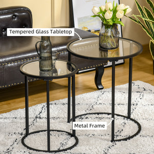 Set of 2 Nesting Coffee Tables with Metal Base, Round Side Table with Tempered Glass Tabletop for Living – view 4