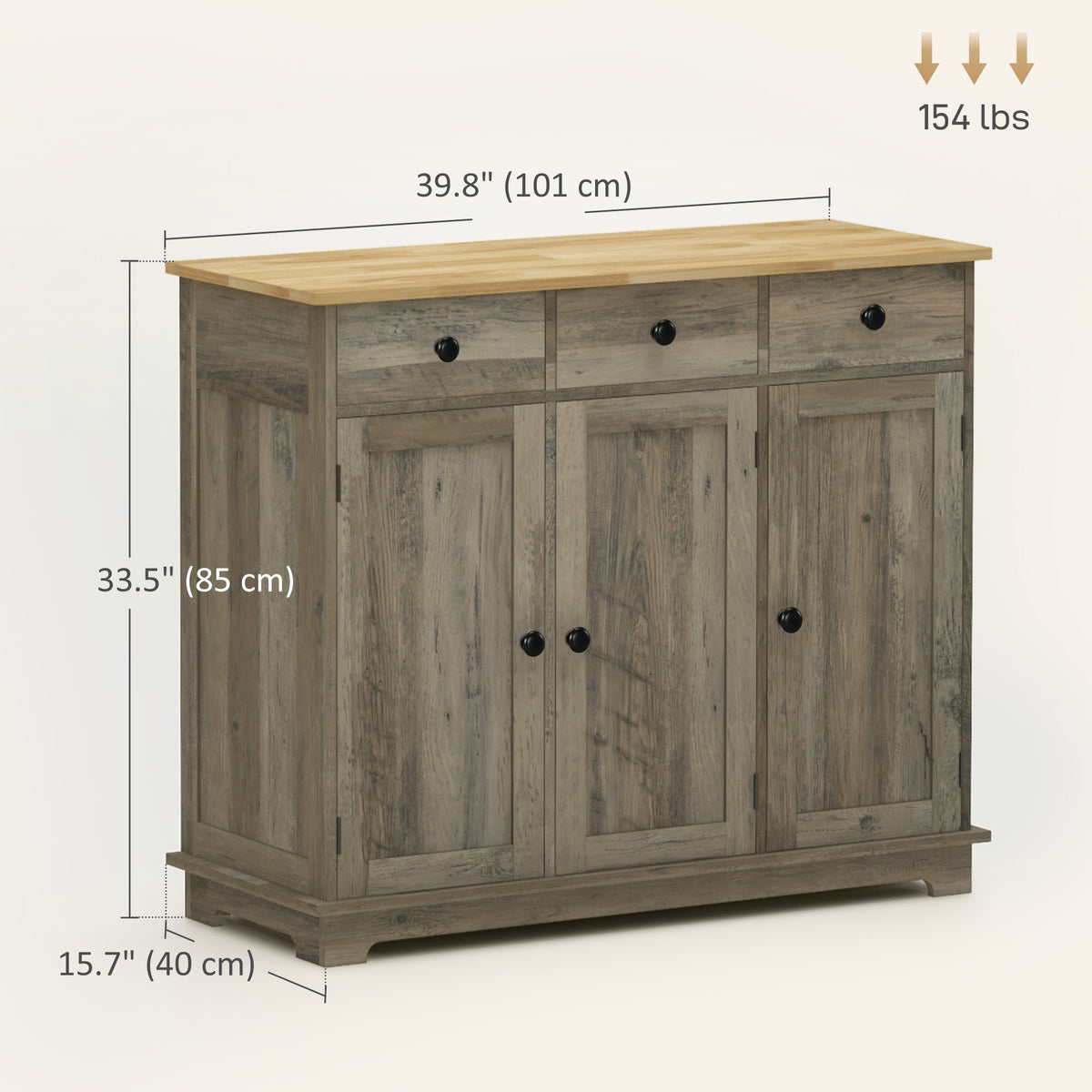 Modern Sideboard, Buffet Cabinet with Storage Cabinets, Drawers and Adjustable Shelves for Living Room, Washed Grey
