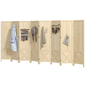 4.7' 3 Panel Wooden Room Divider with Pegboard Display, Folding Privacy Screen for Home Office, Natural – view 43