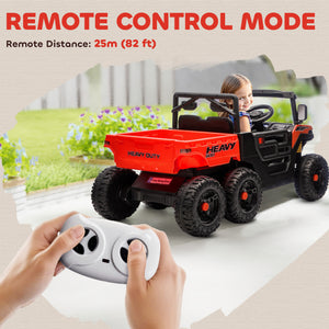 Qaba 24V 4WD Kids Ride On Truck with 6 Wheels Electric Ride On Car with Remote, Dump Bed for 3-8 Years