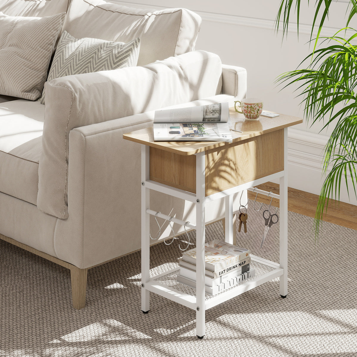 End Table with Charging Station USB Ports Outlets and Flip Top-Natural view 2