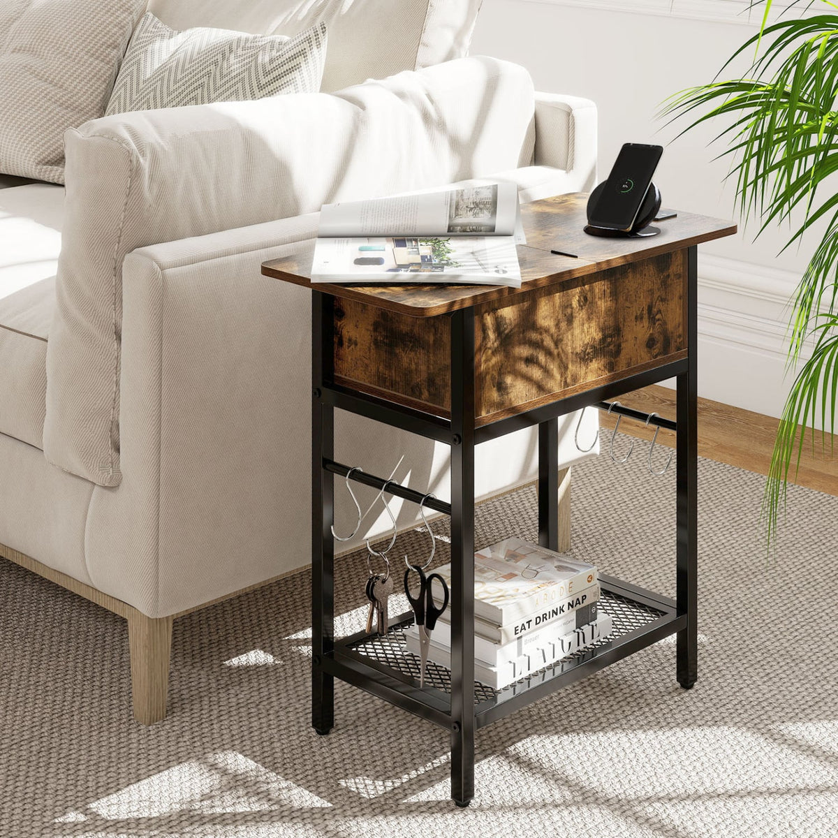 End Table with Charging Station USB Ports Outlets and Flip Top-Coffee view 2