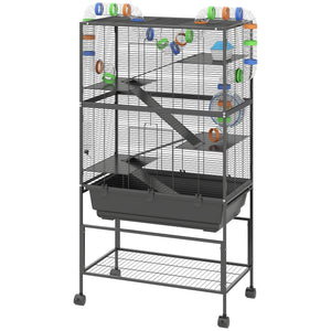 3 Tier Rolling Hamster Cage with 7" Deep Tray, Storage Shelf, Big Exercise Wheel, Tube System, for Syrian, Gerbil, Rat