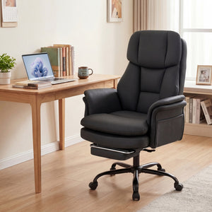 Ergonomic Cross Legged Office Chair Big and Tall Executive Chair with Retractable Footrest-Black view 2