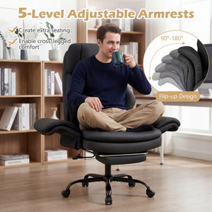 Ergonomic Cross Legged Office Chair Big and Tall Executive Chair with Retractable Footrest-Black view 5