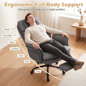 Ergonomic Cross Legged Office Chair Big and Tall Executive Chair with Retractable Footrest-Grey view 9