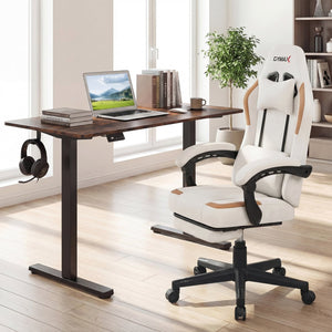 Ergonomic Video Game Chair with Headrest for Home Office-Beige view 7