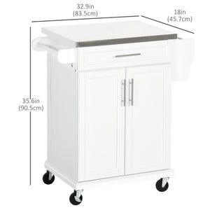 Kitchen Island with Stainless Steel Top, Rolling Kitchen Cart on Wheels with Storage Drawer, Cabinet, Towel Rack and Spice Rack (Black)