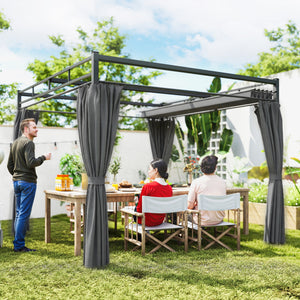 10' x 10' Outdoor Gazebo, Retractable Pergola Canopy with Curtains, UPF30+ Free Standing Metal Pergola Kit – view 14