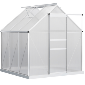 6' x 8' x 6.5' Walk-in Greenhouse, Polycarbonate Greenhouse with Adjustable Roof Vent, Base, Sliding Door – view 4