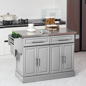 Stainless Steel Kitchen Island with Storage and Stainless Steel Top, Kitchen Trolley with Drawers – view 7