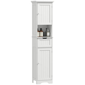 67" Tall Bathroom Storage Cabinet, Narrow Bathroom Cabinet with LED Light, Adjustable Shelf, Open Compartment, Drawer