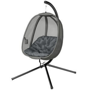 Hanging Egg Chair, Outdoor Indoor Swing Chair with Stand, Folding Basket and Thickened Cushion, Grey