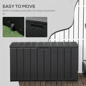 81 Gallon Garden Storage Box, Waterproof Double Wall Storage Container with Wheels and Handles, Black