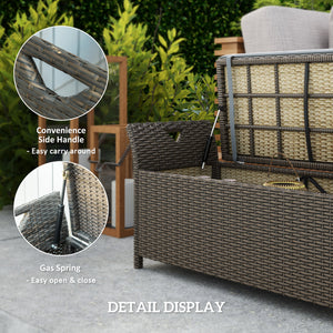 2-In-1 Outdoor PE Rattan Storage Bench, 29 Gallon Patio Wicker Furniture, Basket Box with Handles and Cushion Dark Grey