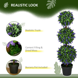 2.3ft Set of 2 Artificial Plants, Lavender Flowers Ball Trees with Pot, for Home Indoor Outdoor Decor