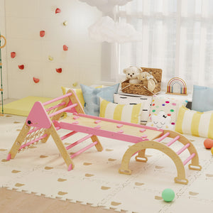 Qaba 8-in-1 Pikler Triangle Set, Foldable Wooden Climbing Toys with Arch, Ramp and Ladder for Ages 18-48 Mouths