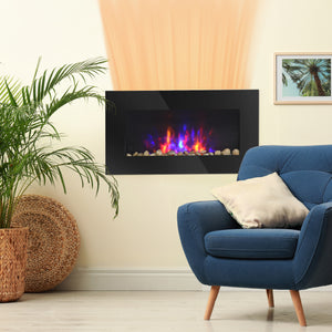 Wall Mounted Fireplace, 28.5 Inch Modern Electric Fireplace with Patented LED Flame Effect and 7 Colors, Black