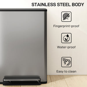 Trash Can with Soft-Close Lid, Garbage Can with Removable Inner Bucket for Kitchen 13.2 gal/50 L, Silver
