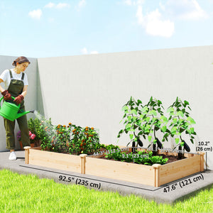 Wooden Raised Garden Bed, Outdoor Planter Box with Divider and Open Bottom for Flowers, Herbs, Vegetables, DIY Painting