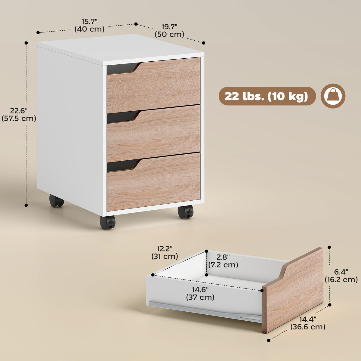 3 Drawer File Cabinet, Mobile Vertical Filing Cabinet with Wheels – view 2