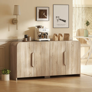 Sideboard Buffet Cabinet, 62" Modern Kitchen Storage Cabinet with Soft-Close Doors and Adjustable Shelves, Natural Wood
