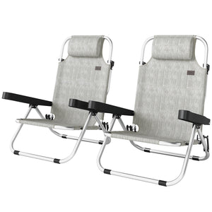 Folding Beach Chair Set of 2, Reclining Backpack Beach Camping Chairs with 4-Position Adjustable Backrest