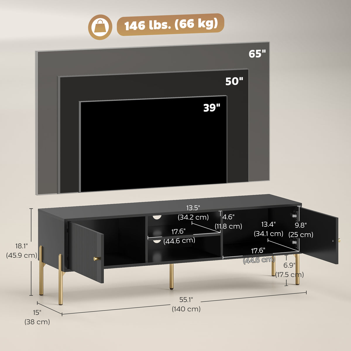 TV Stand for TVs up to 65", Entertainment Center with 2 Open Shelves – view 2