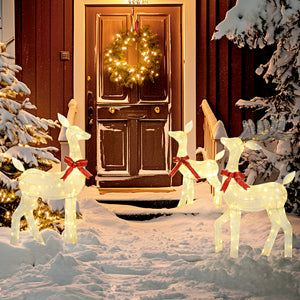 3 Piece Lighted Christmas Reindeer Family, 55" Light Up Deer, Outdoor Holiday Decor with LED Lights, Stakes, Zip Ties