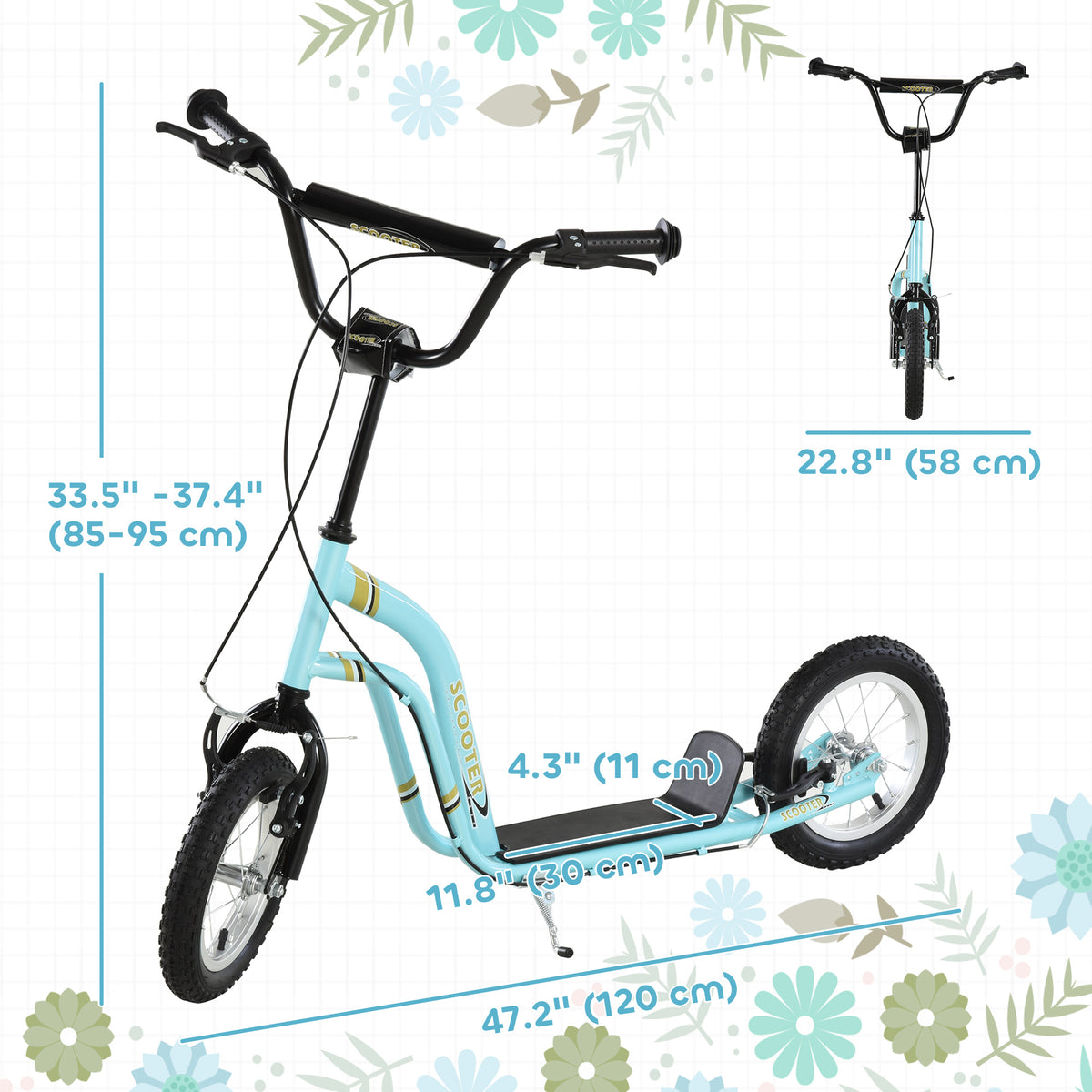 Aosom Dual Brakes Kick Scooter 12-Inch Inflatable Front Wheel Ride On Toy for Age 5+