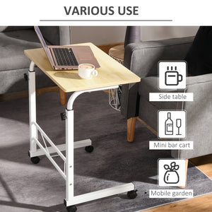 Mobile Standing Desk with Adjustable Height, 23.5 inch Stand Up Desk with Wheels, Natural Wood