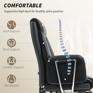 Reclining Office Chair, Overstuffed Executive Desk Chair with High Back, PU Leather, Footrest – view 3