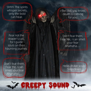 6.4' Life Size Winged Grim Reaper Outdoor Halloween Decoration Animatronic, Animated Prop w/ Light Up Eyes