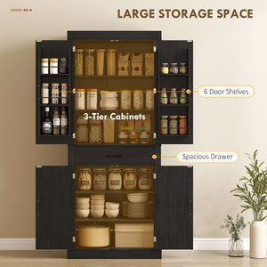 72" Kitchen Pantry Cabinet, Farmhouse Kitchen Storage Cabinet with 4 Barn Doors, 6 Door Shelves, Drawer – view 4