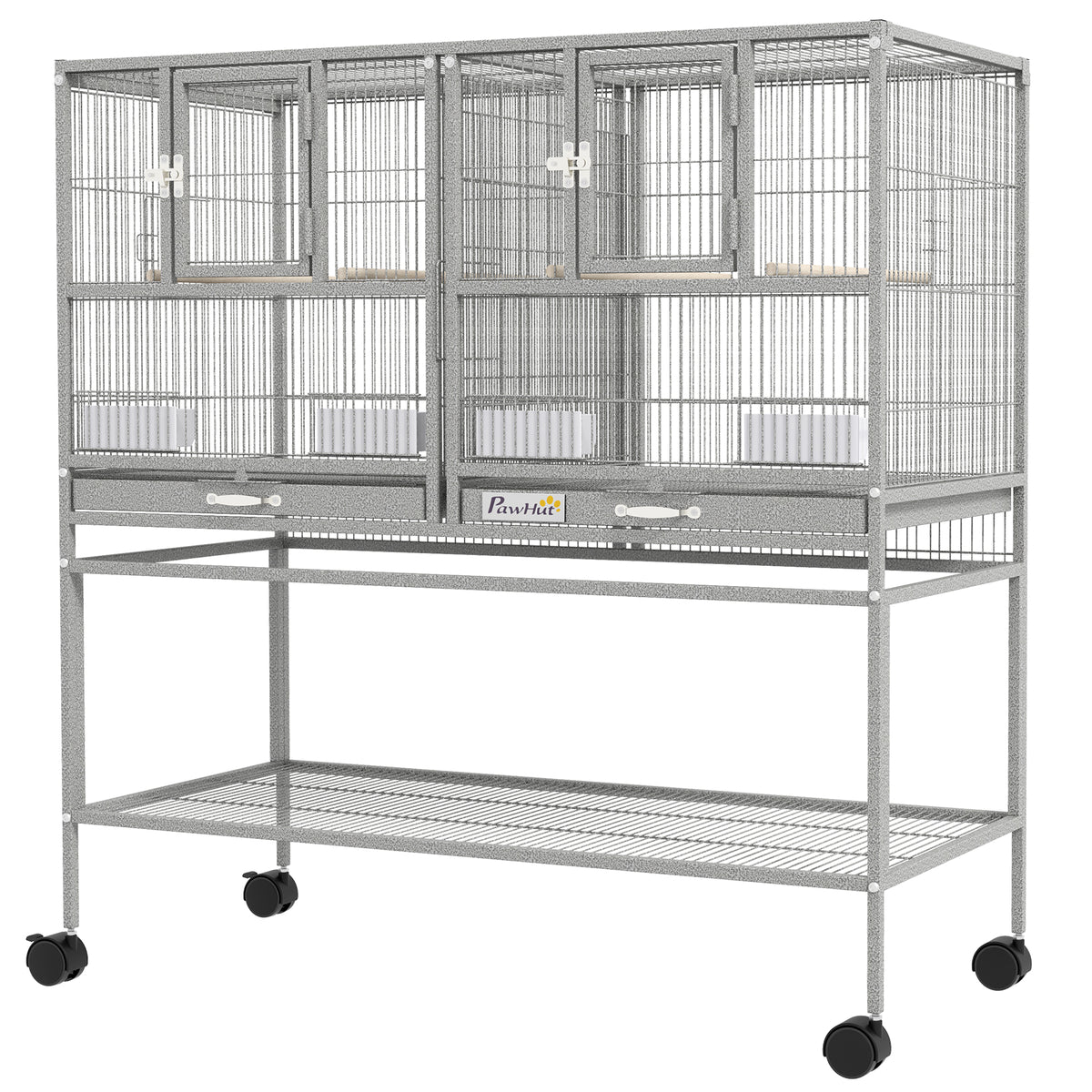 61"H Divided Breeder Bird Cage with Rolling Stand Removable Metal Tray, Storage Shelf, Wood Perch – view 2