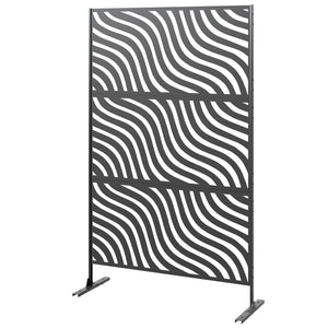 Metal Outdoor Privacy Screen, Freestanding Outdoor Divider with Stand, 78" x 48", Black
