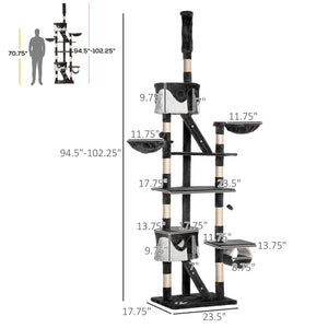 94"-102" Huge Cat Tree Ceiling High Cat Condo Scratching Post Activity Center Multi-Level Play House Light – view 30