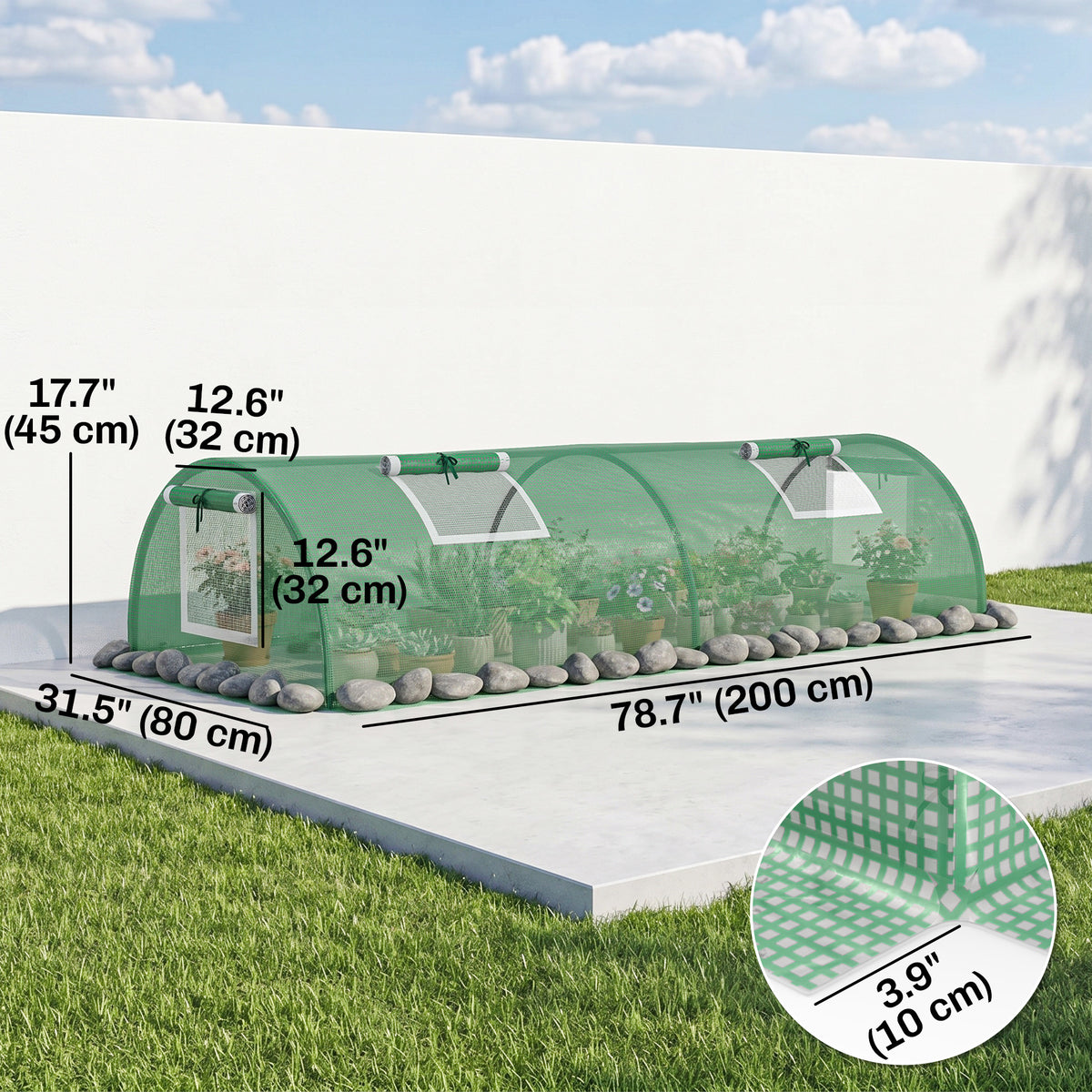 Portable Mini Greenhouse, Tunnel Growing Tent with 5 Mesh Windows and Steel Frame, 7' x 3' x 2', Green – view 2