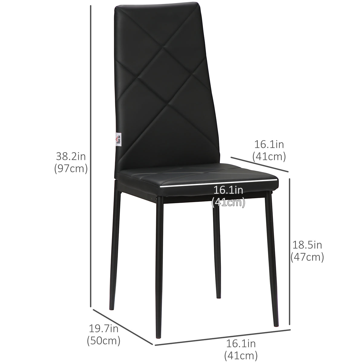 Dining Chairs Set of 4, Modern Accent Chair with High Back, Upholstery Faux Leather and Steel Legs for Living Room, Kitchen, Black